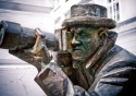 The famous bronze statue of the Paparazzi in Bratislava, Slovakia