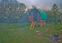 The Gypsy bow top caravan in the early Somerset evening