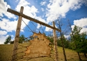 An archery target against the backdrop of Mongolia's legendary blue sky